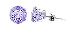 Sterling Silver 3 MM Round Lavender Cubic Zirconia Stud Post Friction Back Earrings