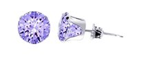 Sterling Silver 3 MM Round Lavender Cubic Zirconia Stud Post Friction Back Earrings