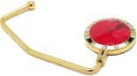 10 Gold - Large Red & 12 small Swarovski Clear Crystals - Purse Hooks & Black Velvet Pouches
