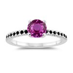 0.21 Cts Black Diamond & 1.29 Cts Pink Sapphire Engagement Ring in 14K White Gold