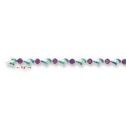 Sterling Silver 7 Inch Alt Synt. Amethyst and Blue Opal Bracelet by JewelryWeb