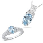 0.06 Ct Diamonds & 1.17 Cts Aqumarine Jewelry Sets in 14K White Gold