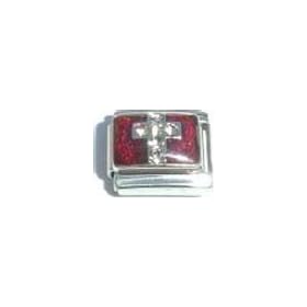 Clearly Charming Stone Cross on Red Italian Charm Bracelet Link