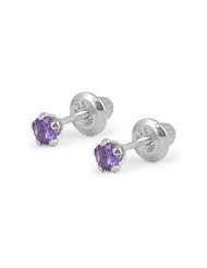 Baby & Toddler Silver February Birthstone Amethyst Screw Back Earrings