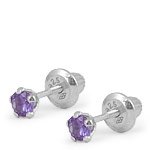 Cheap Girls Jewelry Baby & Toddler Silver February Birthstone Amethyst Screw Back Earrings For Sale