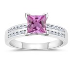 0.24 Cts Diamond & 1.04 Cts Pink Sapphire Engagement Ring in 14K White Gold