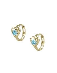 Baby 14K Yellow Gold Heart March Birthstone Huggie Hoop Earrings