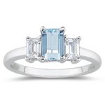 0.33 Cts Diamond & 1.40 Cts Aquamarine Three Stone Ring in 14K White Gold