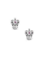 Girls Sterling Silver Pink Sapphire Angel Push On Stud Earrings