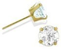 0.26Ct. Genuine 3mm White Topaz 14 Karat Yellow Gold Round Earrings