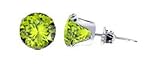Sterling Silver 3 MM Round Peridot Cubic Zirconia Stud Post Friction Back Earrings