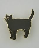 Gold plated and vitreous hand enameled black cat pin or brooch