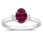 0.10 Cts Diamond & 0.50 Cts Ruby Classic Three Stone Ring in 14K White Gold-9.5