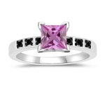 0.08 Cts Black Diamond & 1.04 Cts Pink Sapphire Engagement Ring in 14K White Gold