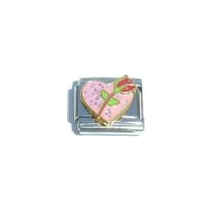 Clearly Charming Pink Heart with Red Rose Italian Charm Bracelet Link