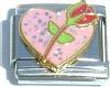 Clearly Charming Pink Heart with Red Rose Italian Charm Bracelet Link