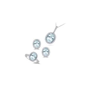 0.80 Ct Diamond and 9.15 Cts Aquamarine Set in 14K White Gold by