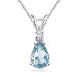 0.02 Cts Diamond & 0.60 Cts Aquamarine Pendant in 18K White Gold