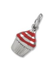 Rembrandt Charms, Red Icing Cupcake Charm in Solid Sterling Silver or Gold