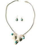 Womens Jewelry Set Silver Turquoise Earrings and Necklace (gnklcs203)