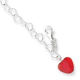 Sterling Silver Red Crystal Heart Link Anklet - 10 Inch - Lobster Claw - JewelryWeb