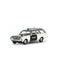 Toy: HO Scale 1966-1971 Opel Rekord C CarAVan Station Wagon - Assembled -- Police (white, green, German Lettering) - Brekina