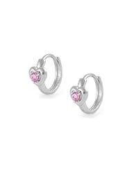 Kids Silver Heart October Birthstone Huggie Hoop Earrings For Girls