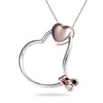 1/6 Ct AA Black & White Diamond Two Tone Heart-In-Heart Pendant in 14K White & Pink Gold