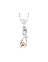 Silver & 14K Gold Diamond Script Initial J Childrens Necklace (14-16 in)