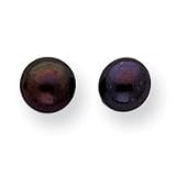Sterling Silver Black Cultured Pearl Button Earrings