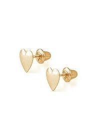 14K Yellow Gold Heart Shape Stud Screw Back Girls Earrings