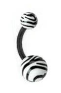 Acrylic Black & White Zebra Animal Tiger Print Design Flexible Bioplast Belly Button Navel piercing Ring 14g