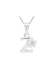 Sterling Silver Diamond Initial Z Pendant Girls Necklace (14-16 in)