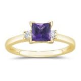 0.10 Cts Diamond and 2.11 Cts Amethyst Ring in 18K Yellow Gold