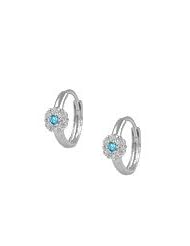 14K White Gold Flower March Birthstone Huggie Hoop Baby Earrings