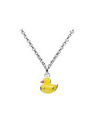 Kids Jewelry - Sterling Silver Yellow Enameled Duck Necklace (12-14 in)