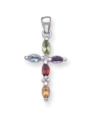 Sterling Silver Multi-Color CZ Cross Pendant