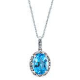 10kt White Gold Oval Blue Topaz Necklace with Diamond Accents by Helzberg Diamonds