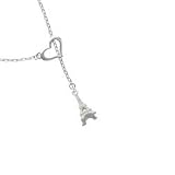 Silver 3-D Eiffel Tower Silver Plated Heart Lariat Charm Necklace [Jewelry]