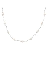 Sterling Silver 6-6.5mm White Freshwater Cultured Pearl 18 inches Necklace with Wave Spacers and Pearl Clasp