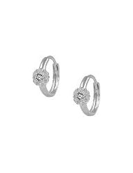14K White Gold Flower April Birthstone Huggie Hoop Baby Earrings