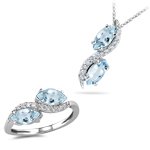 0.19 Ct Diamonds & 1.63 Cts Aquamarine Set in 14K White Gold