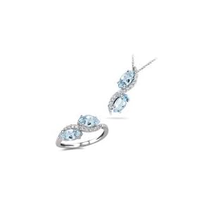 0.19 Ct Diamonds and 1.63 Cts Aquamarine Set in 14K White Gold by