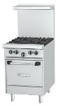 24 in U Series Gas Restaurant Range, 4 Burner, Space Saver Oven, Back Guard, LP