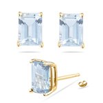 10x8 mm Emerald Cut Aquamarine Stud Earrings in 14K Yellow Gold-Screw Backs