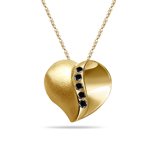 0.03 Ct AA Black Diamond Heart Pendant in 14K Yellow Gold