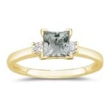 0.10 Cts Diamond and 1.36 Cts Green Amethyst Ring in 14K Yellow Gold