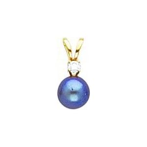 14K Gold Black Pearl and Diamond Pendant Jewelry 5mm by 