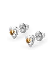 14K White Gold November Birthstone Citrine Heart Earrings For Girls
