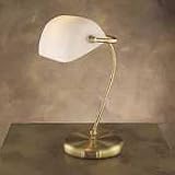 Electrix Illumination 7770-WE Contemporary Bankers Lamp, 14 High, Curved Stem, White Glass Shade/Brass Base
